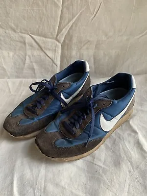 Vintage Nike Waffle Running Shoes Cream Blue Men’s 8.5 VTG 80s 1987 • $48.99