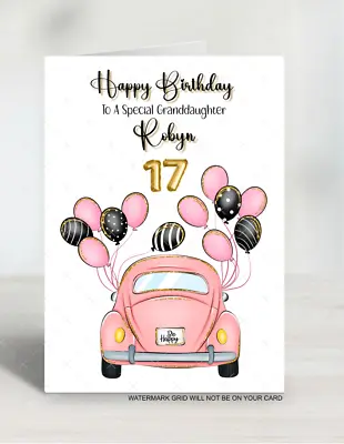 Personalised Birthday Card Pink Car 17th 18th 21st Any Name/age/relation Girls • £2.99