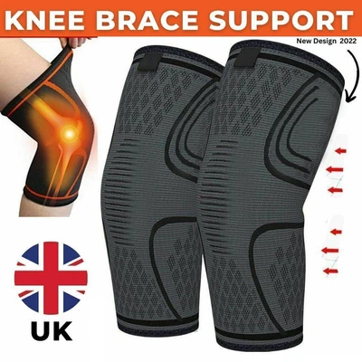 £5.89 • Buy 2x Knee Support Compression Sleeve Brace Patella Arthritis Pain Relief Gym UK