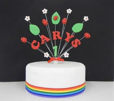 Ladybird Bug Flower Birthday Cake Topper / Decoration Personalised Name Age • £9.99