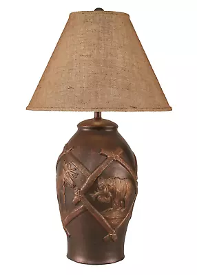 Rustic Bronze Bear Moose Wildlife Country Cabin Table Lamp W/Shade • $217.95