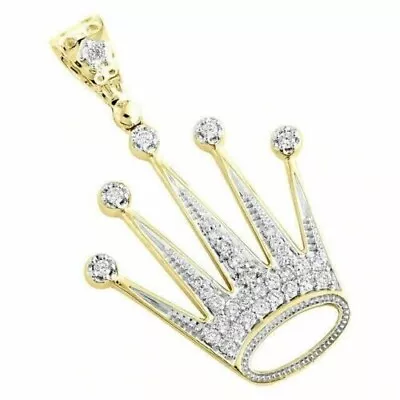 2Ct Round Lab-Created Diamond Crown King Pendant Charm 14k Yellow Gold Plated • $152.24