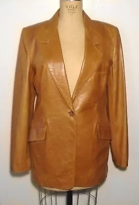 NEW NWT Butterscotch LINDA ALLARD ELLEN TRACY Distressed LEATHER JACKET 8 $755 • $93.50