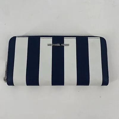 Michael Kors Wallet Women’s Navy Blue White Striped Coastal Designer Clutch • $35