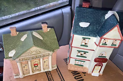 (2) Caldor Porcelain Hand-Painted House Library # 4822+1991 Tavern Holiday Expre • £18.99