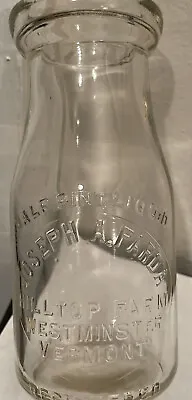 Vintage JOSEPH A. PARDA Hilltop Farm Westminster Vermont Embossed Half Pint • $9.99