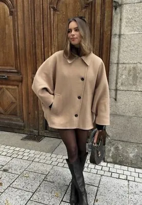 Zara Zw Collection Camel Wool Blend Oversized Short Coat Size Xs-s • $149.20