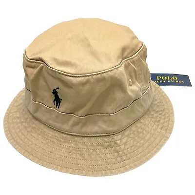 Polo Ralph Lauren Preppy Bucket Hat Fishing Cap Tan Khaki Cotton $55 • $38.69