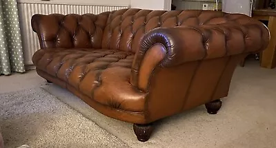 Oskar  Chesterfield Conker Brown Tan Antique Leather 2/3 Seater Sofa • £850