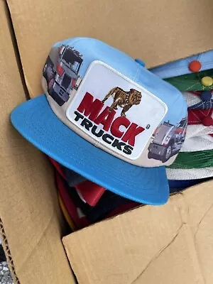 Vintage 70s RARE ALL-OVER PRINT Mack Trucks Trucker Hat Snapback Hat Tractor • $29.95