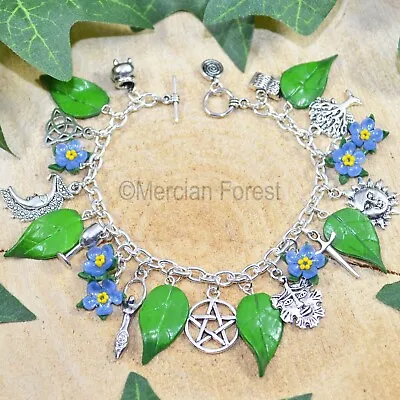 Wiccan Charm Bracelet Forget Me Not - Pagan Jewellery Witchcraft Remembrance • £19