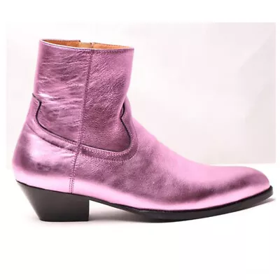 Pointed Toe Real Leather Mens' Chelsea Ankle Boots Block Heel Zip Shoes Runway • $163.79