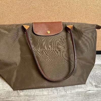 Longchamp Pliage Khaki Olive Green & Leather Shoulder Purse / Bag • $68