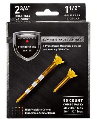 Golf Tees MAXFLI Performance Series Low Resistance -  2 3/4  & 1 1/2  - 50 Pack • $11.99