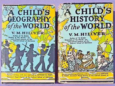 A Child's Geography And History Of The World (Set Of 2) V. M. Hillyer  1951 HB • $52