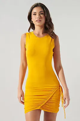 Zambia Ruched Jersey Knit Dress Mustard By Sugarlips Medium NWT • $19
