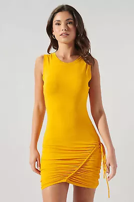 Zambia Ruched Jersey Knit Dress Mustard By Sugarlips Small NWT • $19