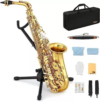 🎷Eastar Alto Saxophone E Flat F Key Gold Lacquered Student School Band Alto Sax • $309.99