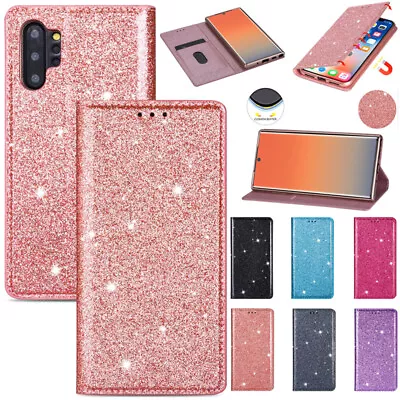 For Samsung S7 S21+ A12 A52 A51 Glitter Magnetic Leather Wallet Stand Case Cover • $15.88