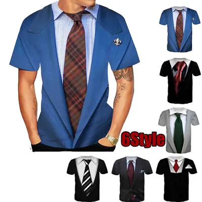 £8.27 • Buy Fake Suit And Tie Round Neck 3D Womens/mens Short Sleeve T-Shirt Casual Tops Tee