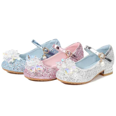 Kids Children Princess Girls Glitter Sequin Heels Wedding Party Ankle Shoes Size • $30.12