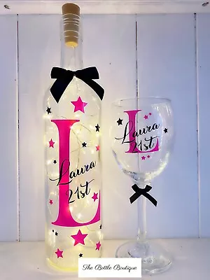 Personalised LED Light Up Bottle Wine Glass Birthday Gift  16th 18th 21st 30th • £15.95