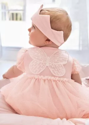 New Mayoral Pink Butterfly Wing Bodysuit Dress W/crown Headband 4-6 Month NWT • $35.99