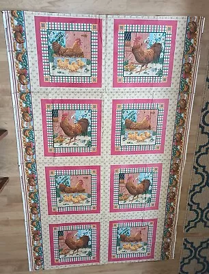 Rooster Fabric Farm Plaid Hens Chickens Pillow Quilt Panels 8 Square Cotton • $23.99