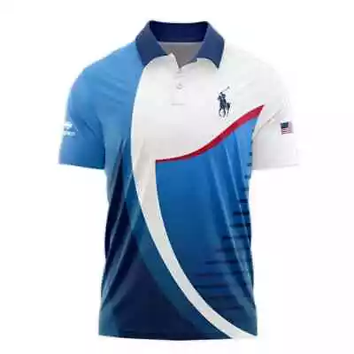 US Open Tennis Champions Ralph Lauren Dark Blue White Polo Shirt Print Fanmade • $31.90