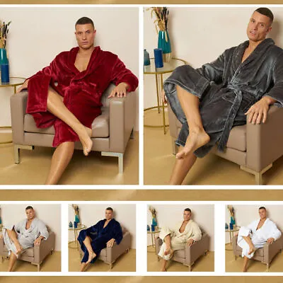 Mens Bathrobe Flannel Fleece Dressing Gown Warm Soft Shawl Collar Bath Robe New • £13.99