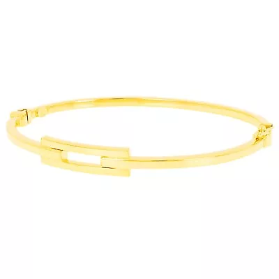 Italian 14k Yellow Gold Hollow Rectangle Bangle Bracelet 7  6.6mm 4.1 Grams • $328.05