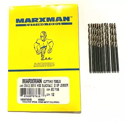 $10.55 • Buy 2.10mm Drill Bit HSS 135° Split Point Black & Gold Jobber Drills 12pk USA Made