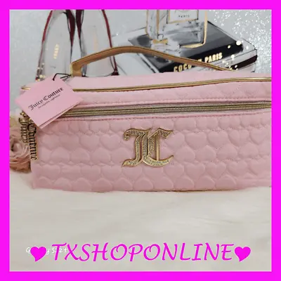 {Juicy Couture} Pink Quilted Hearts Train Case | Bling Cosmetic Bag | • $50