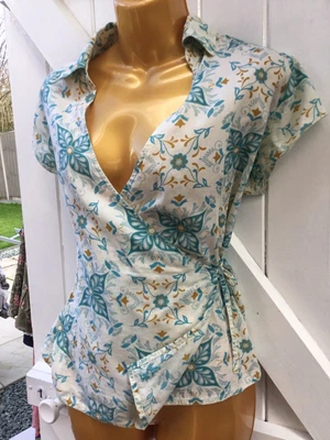 £0.99 • Buy Fat Face ,ladies Wrap Top Size 12, Teal, Mustard, Pure Cotton