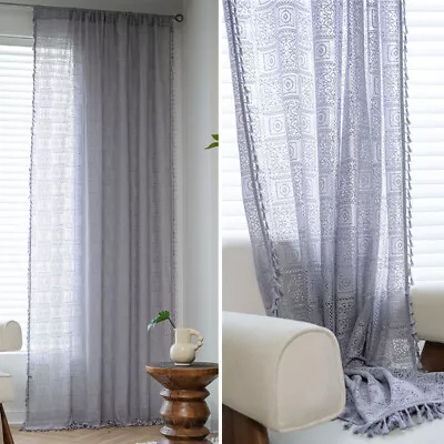 Tassel Crochet Hollow Curtain For Living Bedroom Window Kitchen Drape Home Decor • £26.19