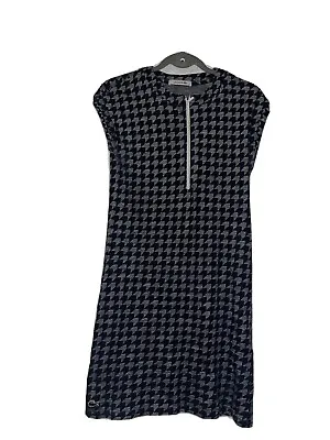 Lacoste Women’s Stretch Cap Sleeve Linen Tennis Dress Houndstooth Navy Size 6-8 • £25