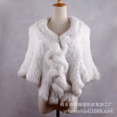 Winter Womens Real Knitted Rabbit Fur Stole Cape Poncho Shawl Wedding Scarf • $75.96