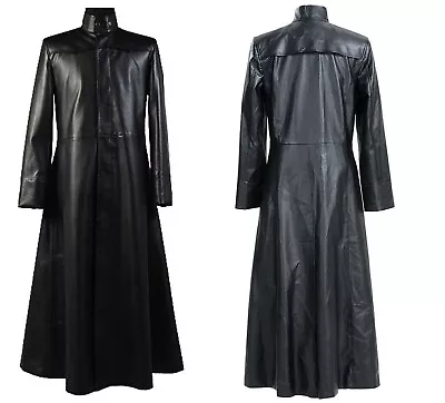 Neo Matrix Black Gothic Style Full Length Cosplay Costume Genuine Leather Coat • £139.99