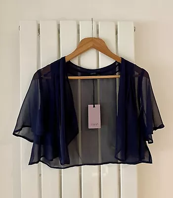 Coast Navy Sheer Bolero Style Silk Chiffon Cover Up Size Small • £25