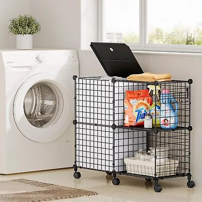 Wire Laundry Hamper With Shelf Laundry Basket With Wheels Clothes Hamper Wi... • $32.77