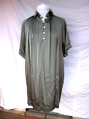 Les Copains Italy Green Satin Shirt Dress XL VTG 1990s Lanvin Rippling Frock • $87