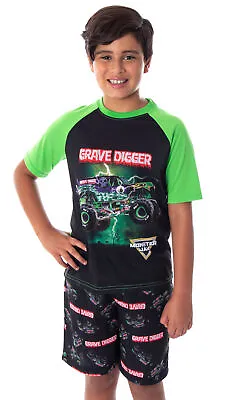 Monster Jam Boys' Grave Digger Monster Truck Shirt And Shorts Pajama Set • $24.95