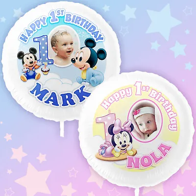 Mickey-Minnie Mouse 1st Birthday Personalised Photo Balloons • £14.99