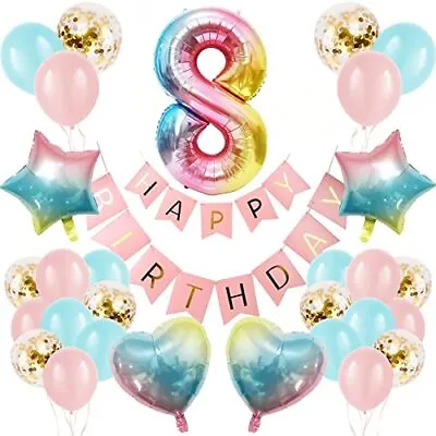 8th Birthday Decorations For Girls Boys Number 8 Balloon Happy Birthday Banne... • £11.27