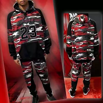 ^23 Jordan^ (red-camo) Luxury Hooded Sweatsuits (embroidered) • $117.06
