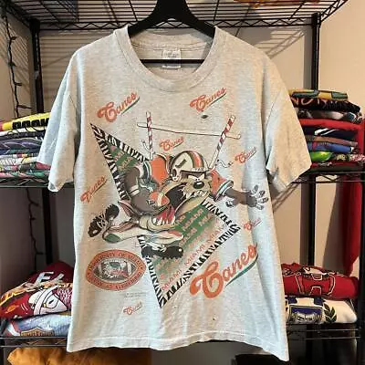 1990s Miami Hurricans Taz Looney Tunes Ash Short Sleeve T-shirt NH10151 • $21.99