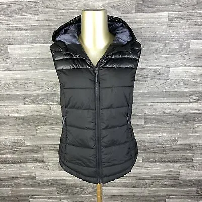 H&M Full Zip Up Black Hooded Quilted Puffer Vest With Lining Women's Size 8 • $23.50