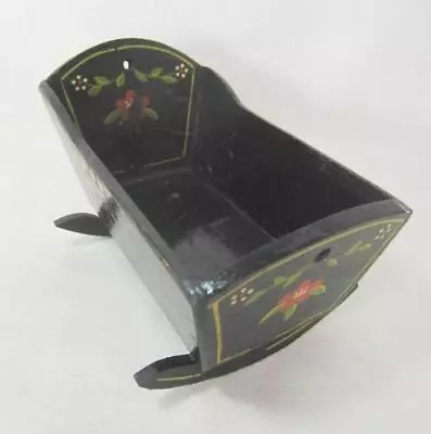 *Doll Size Cradle Hand Painted Black Tole Vintage Furniture Fits 3  Baby • $14.98