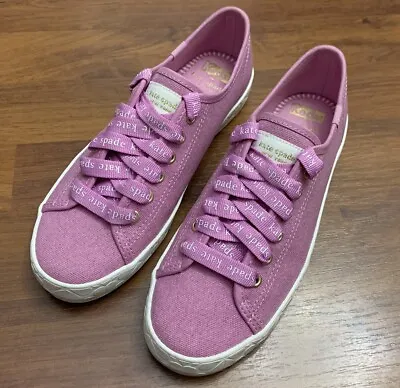 Kate Spade Purple Keds Lace Up Canvas Shoes Gold Medallion Sneakers Women’s 6.5 • $38.99