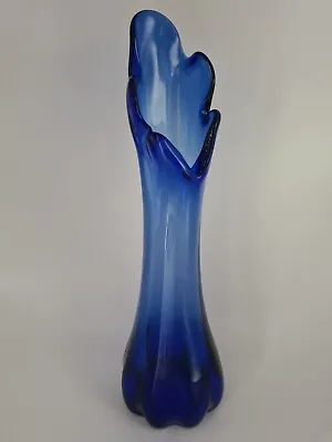 Vintage Retro Art Glass Five Finger Cobalt Blue Swung Stretch Glass Vase - 27cm • $65
